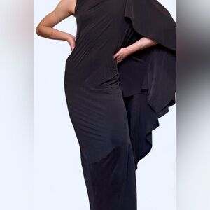 H&M Dramatic One Shoulder Asymmetrical Black Jersey Maxi Dress Flowing Bat Wing